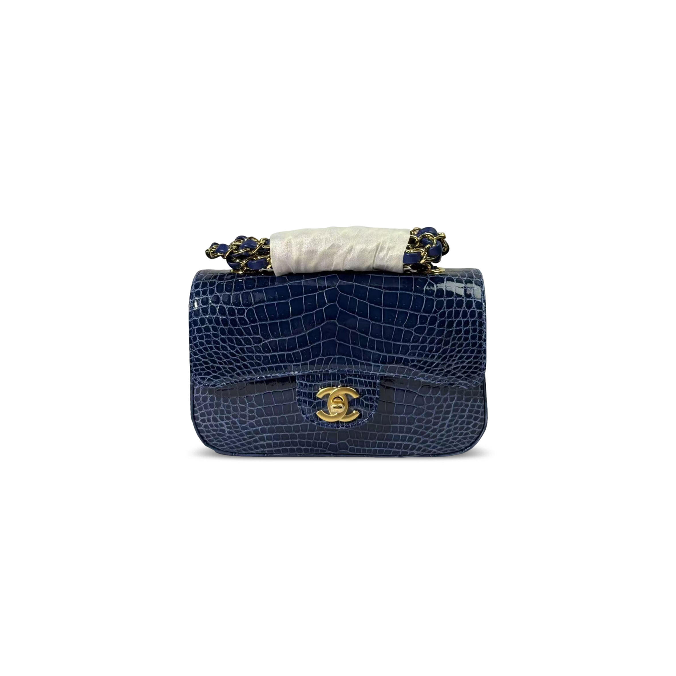 Ch**el master mini shiny blue alligator classic flap bag (20*12*6cm)